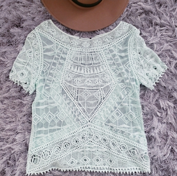 Mint Green Crochet Lace Top F21 - Picture 2 of 3